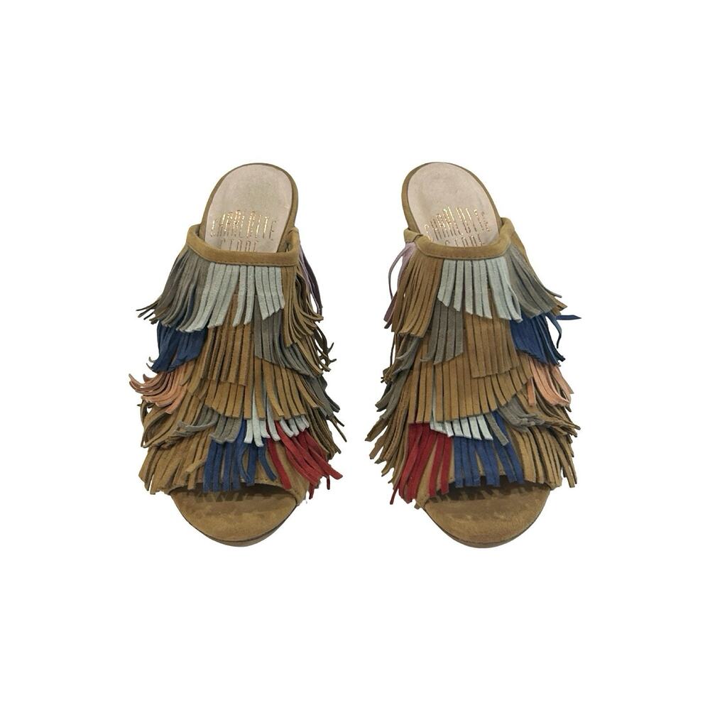Charlotte Stone Morley Suede Fringe Mule Sandals Size 6 Multicolor Fringed Slide - Picture 3 of 7